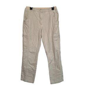 LL Bean Women's Pants 10 Classic Fit Beige Blanket Flannel Lined Elastic Waist